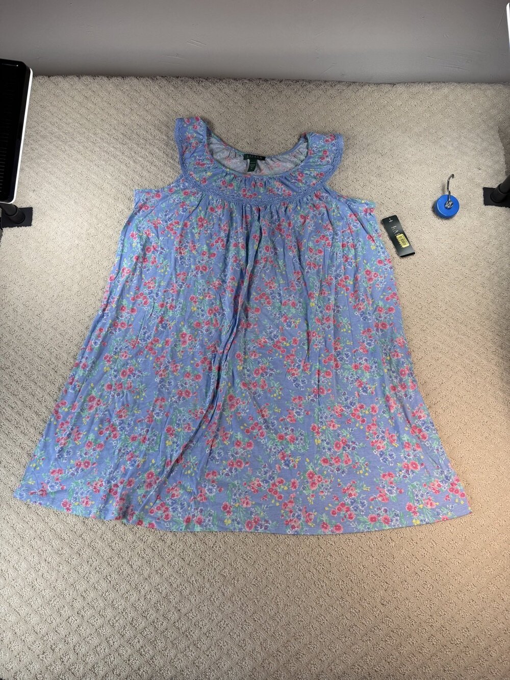 NWT Lauren Ralph Southampton Floral Nightgown Womens Blue Lace Size XL
